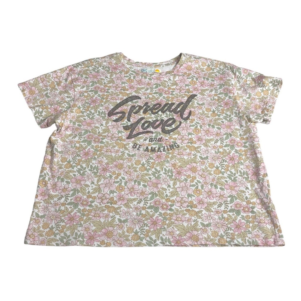 C&C California Top Womens M Floral Spread Love Graphic Preppy Boho Cottagecore - Picture 1 of 11